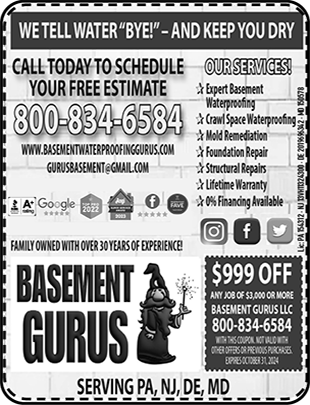 Basement Gurus, LLC — Waterproofing — Coffee News advertisement